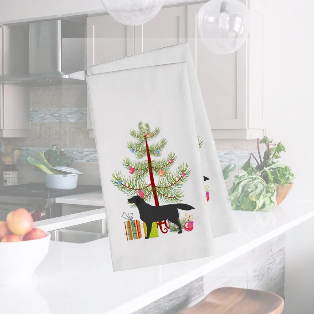 Picture of Carolines Treasures BB2926WTKT Black Labrador Retriever Merry Christmas Tree White Kitchen Towel - Set of 2