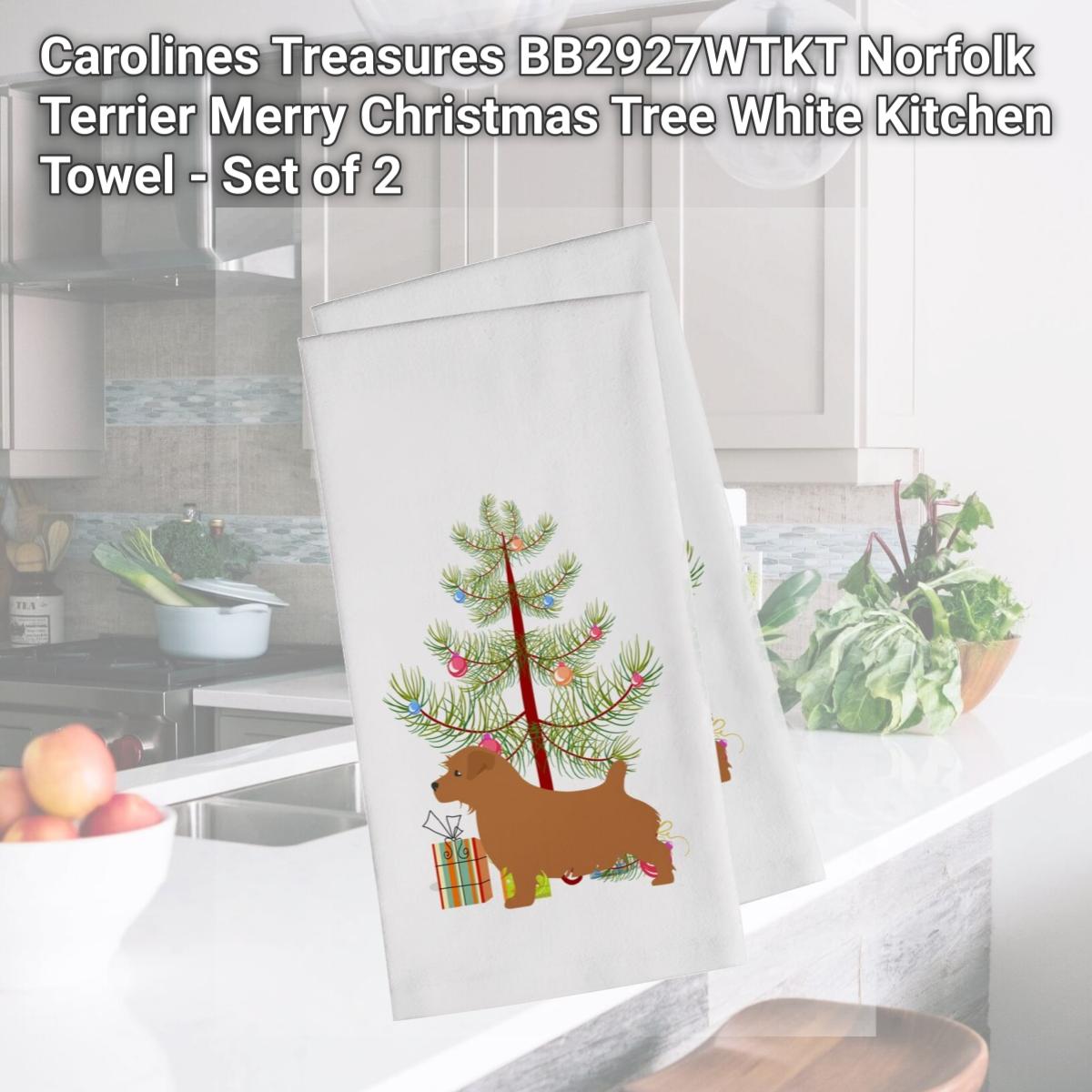 Picture of Carolines Treasures BB2927WTKT Norfolk Terrier Merry Christmas Tree White Kitchen Towel - Set of 2