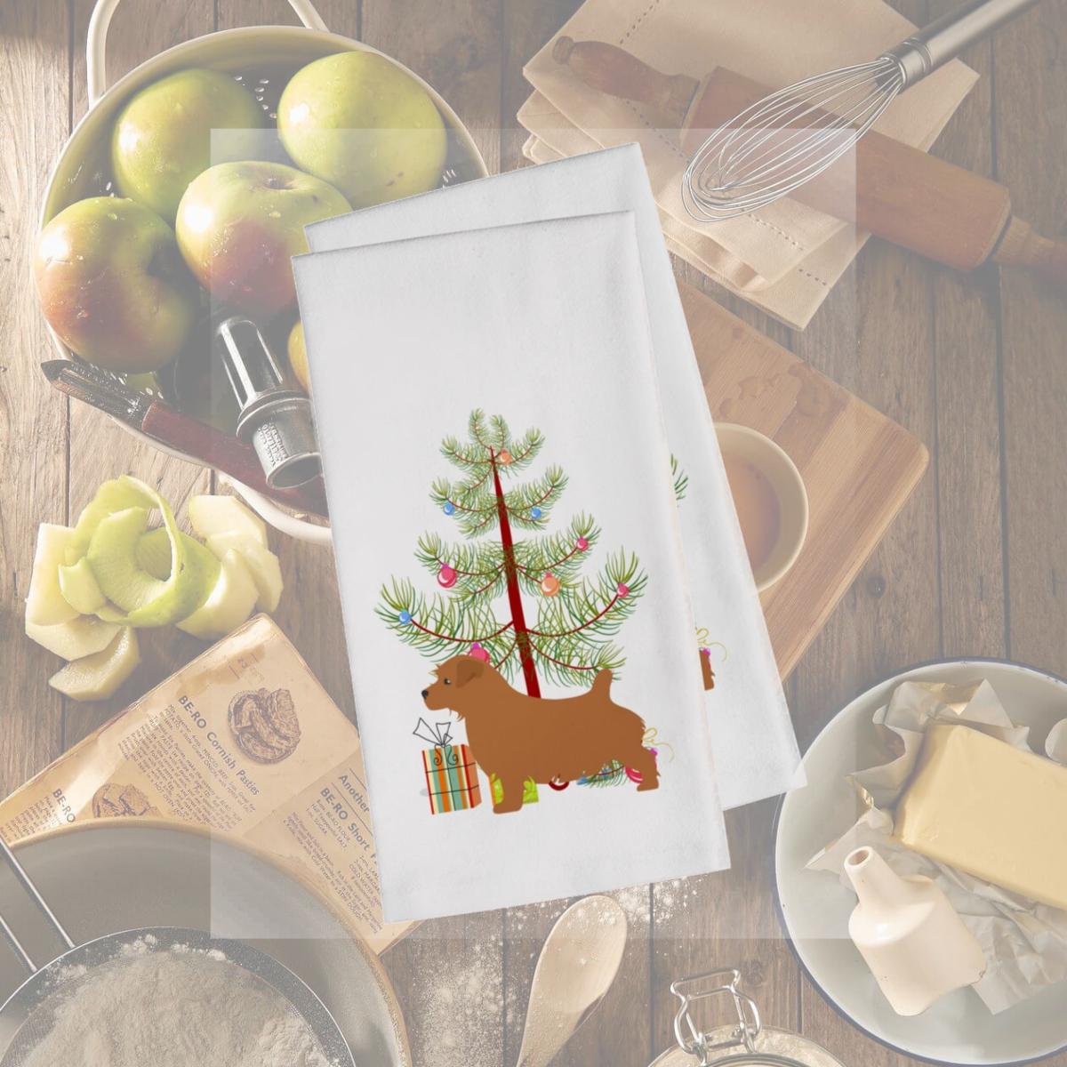 Picture of Carolines Treasures BB2927WTKT Norfolk Terrier Merry Christmas Tree White Kitchen Towel - Set of 2