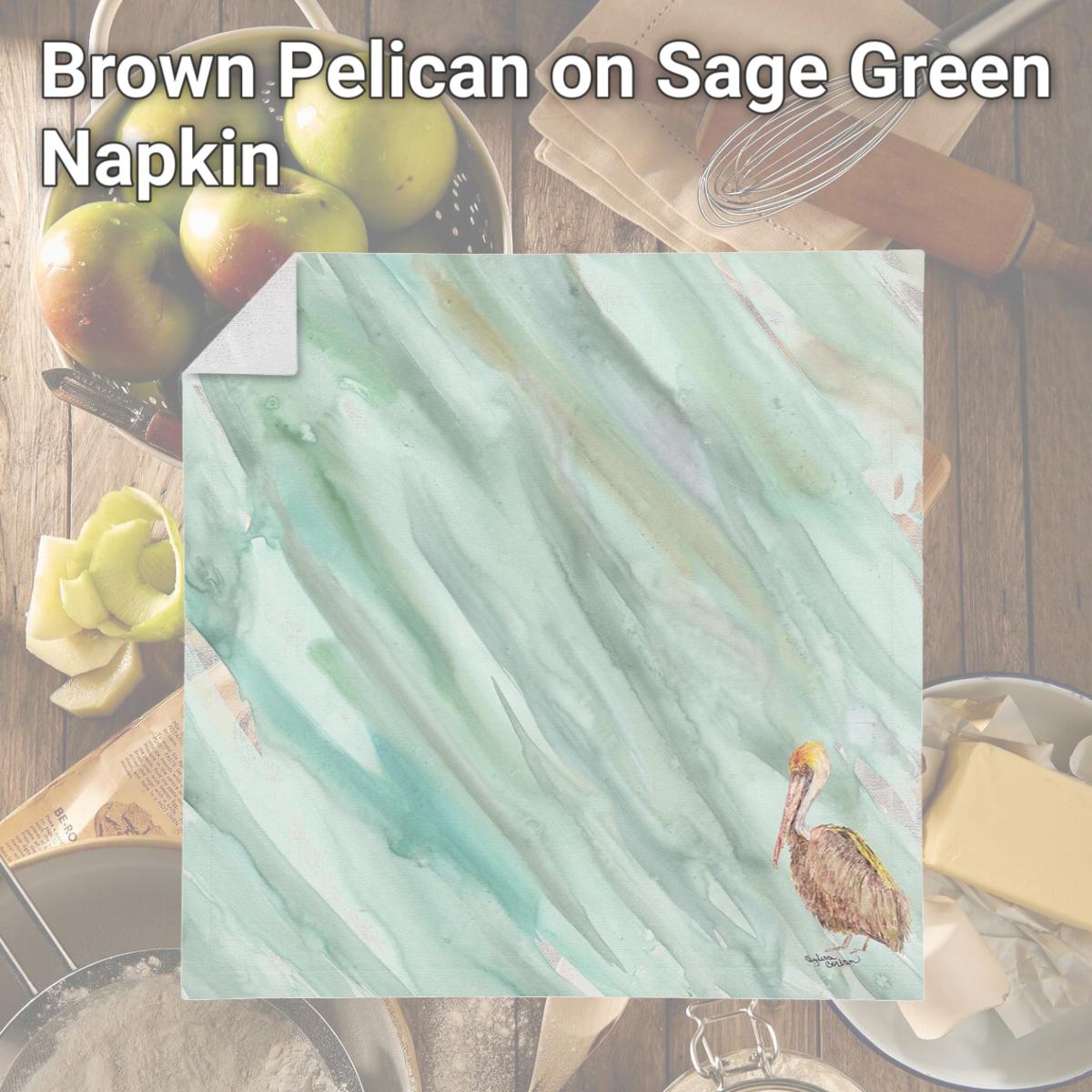 Picture of Carolines Treasures SC2063NAP Brown Pelican on Sage Green Napkin