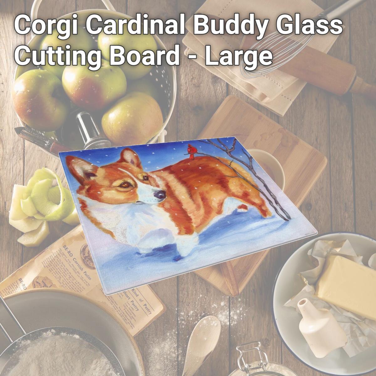 Picture of Carolines Treasures 7411LCB Corgi Cardinal Buddy Glass Cutting Board - Large