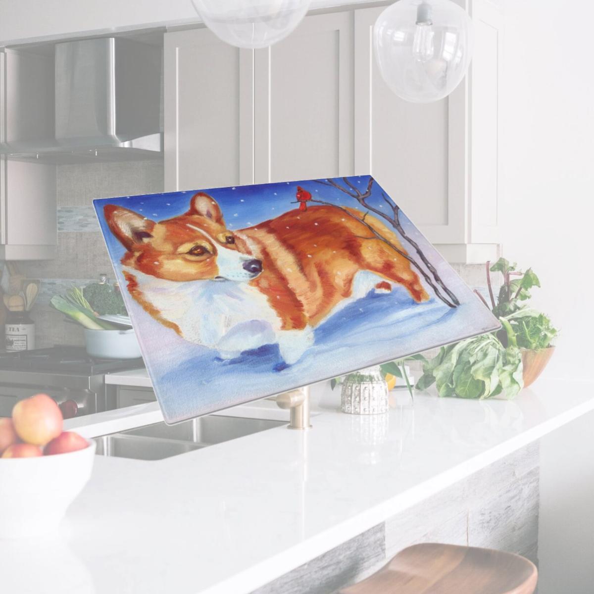 Picture of Carolines Treasures 7411LCB Corgi Cardinal Buddy Glass Cutting Board - Large