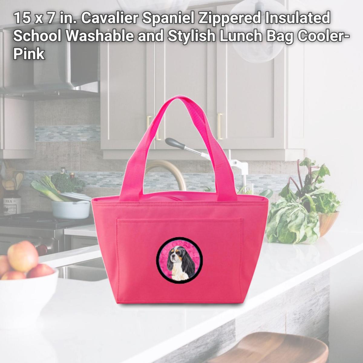 Picture of Carolines Treasures SC9120PK-8808 15 x 7 in. Cavalier Spaniel Zippered Insulated School Washable and Stylish Lunch Bag Cooler- Pink