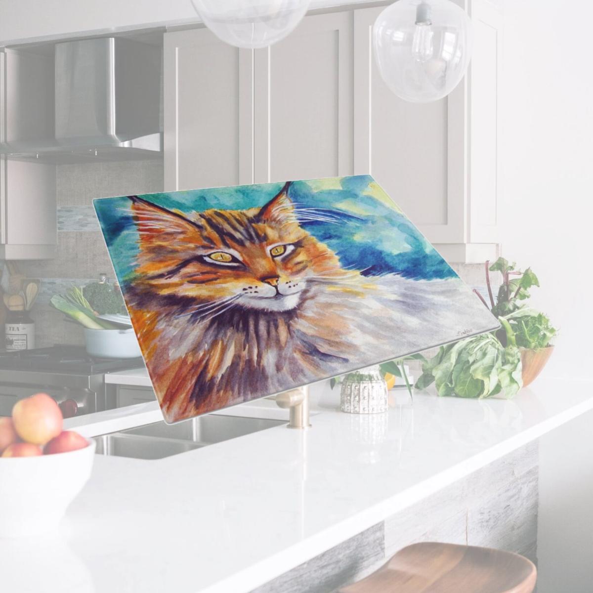 Picture of Carolines Treasures 7421LCB Maine Coon Cat Watching You Glass Cutting Board - Large
