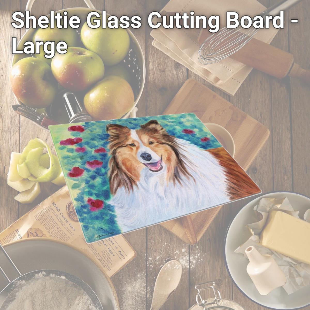 Picture of Carolines Treasures 7424LCB Sheltie Glass Cutting Board - Large