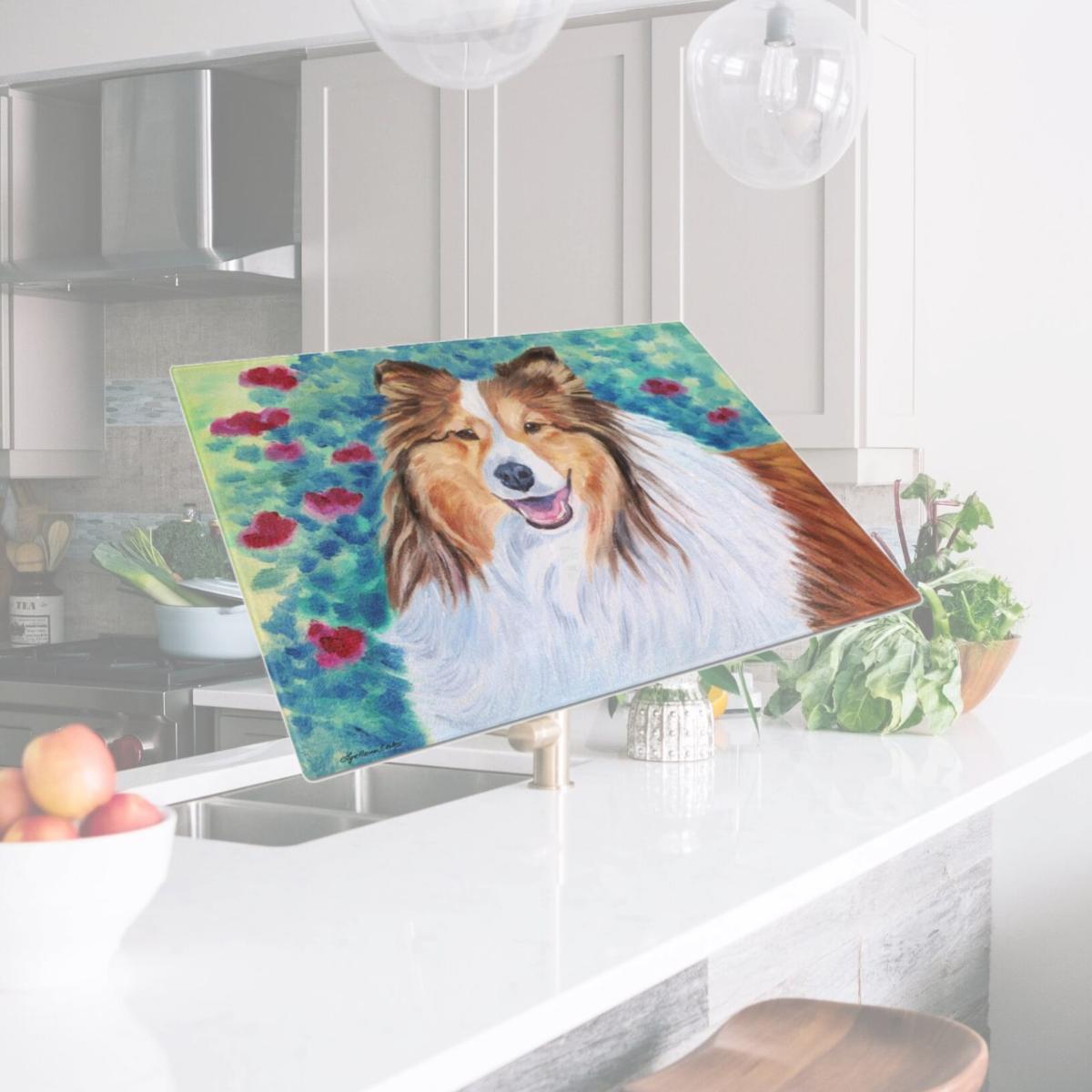 Picture of Carolines Treasures 7424LCB Sheltie Glass Cutting Board - Large
