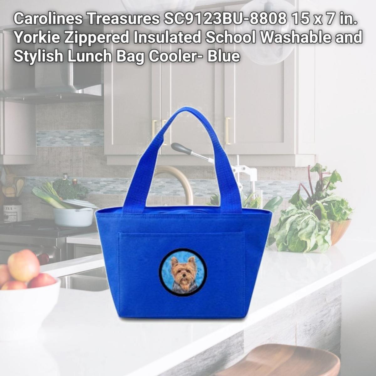 Picture of Carolines Treasures SC9123BU-8808 15 x 7 in. Yorkie Zippered Insulated School Washable and Stylish Lunch Bag Cooler- Blue