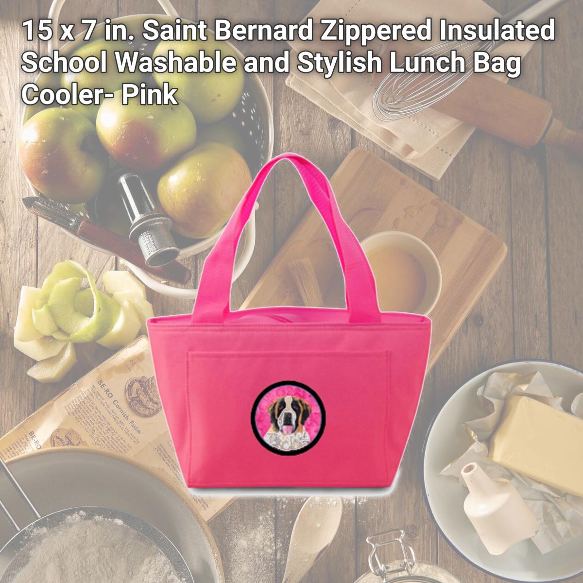 Picture of Carolines Treasures SC9129PK-8808 15 x 7 in. Saint Bernard Zippered Insulated School Washable and Stylish Lunch Bag Cooler- Pink