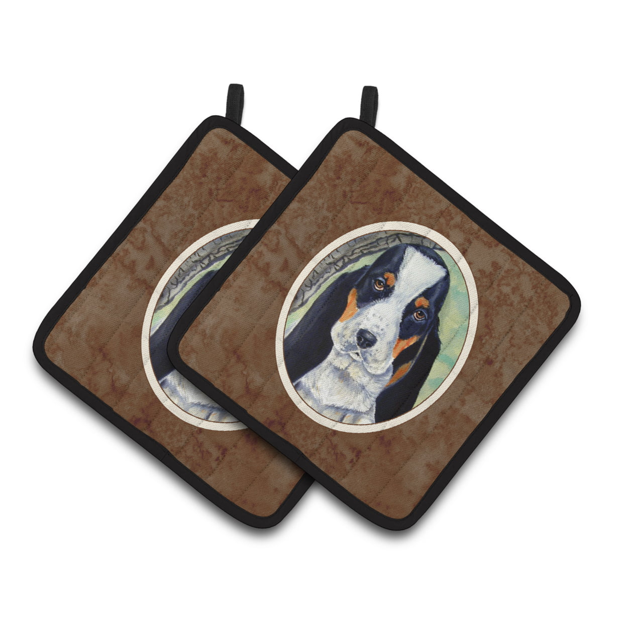 7002pthd Basset Hound On The Branch Pair Of Pot Holders