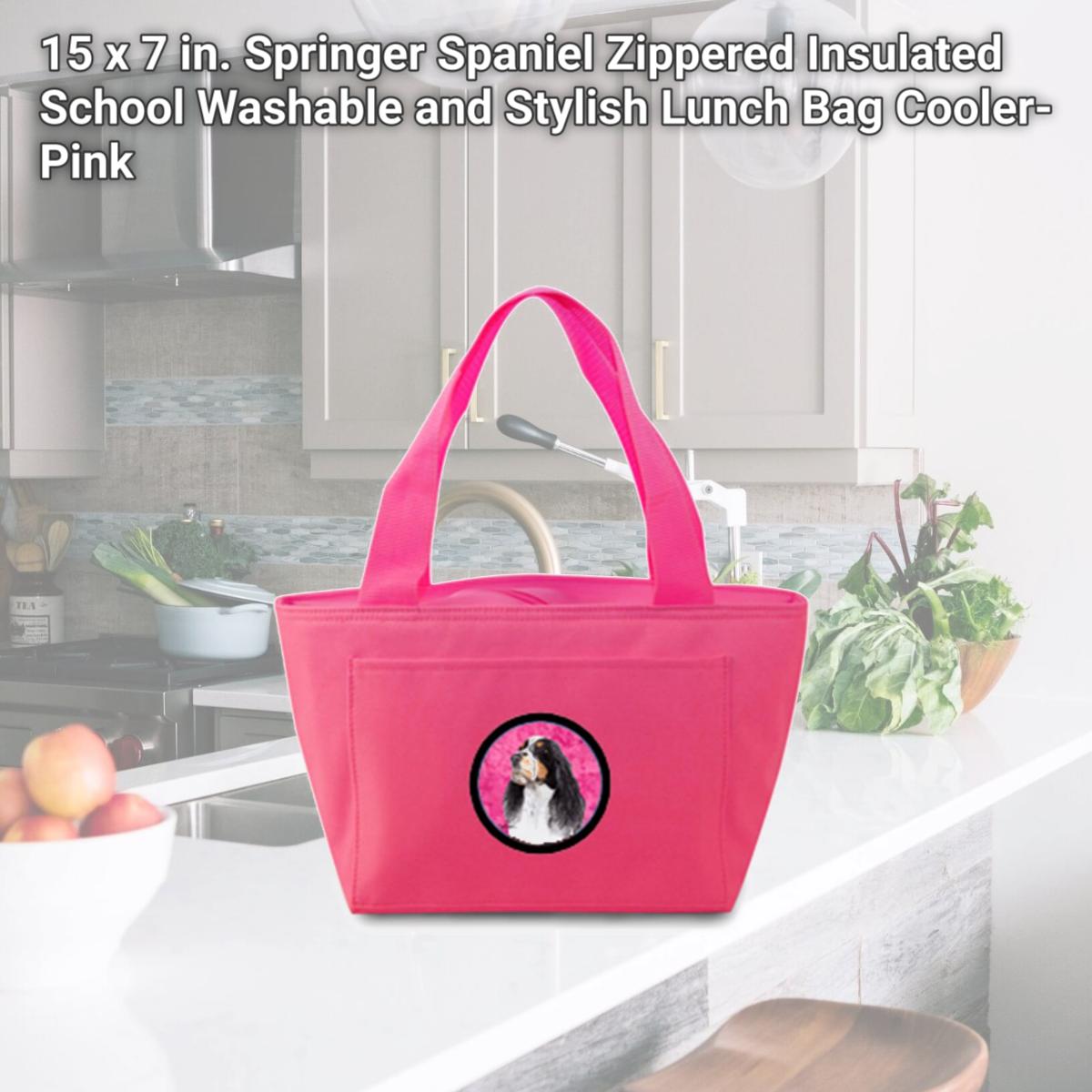 Picture of Carolines Treasures SC9134PK-8808 15 x 7 in. Springer Spaniel Zippered Insulated School Washable and Stylish Lunch Bag Cooler- Pink