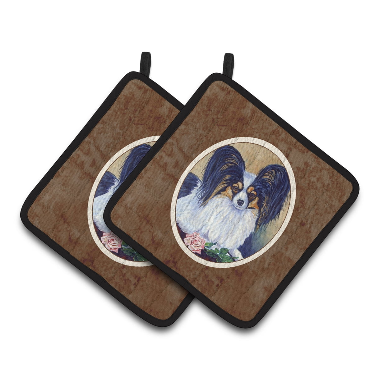 7037pthd Papillon A Rose For You Pair Of Pot Holders