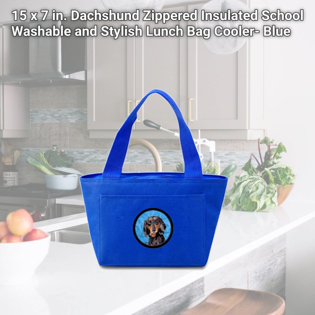 Picture of Carolines Treasures SC9139BU-8808 15 x 7 in. Dachshund Zippered Insulated School Washable and Stylish Lunch Bag Cooler- Blue