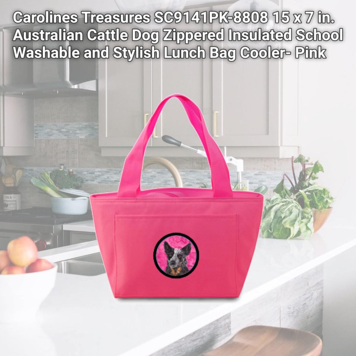 Picture of Carolines Treasures SC9141PK-8808 15 x 7 in. Australian Cattle Dog Zippered Insulated School Washable and Stylish Lunch Bag Cooler- Pink