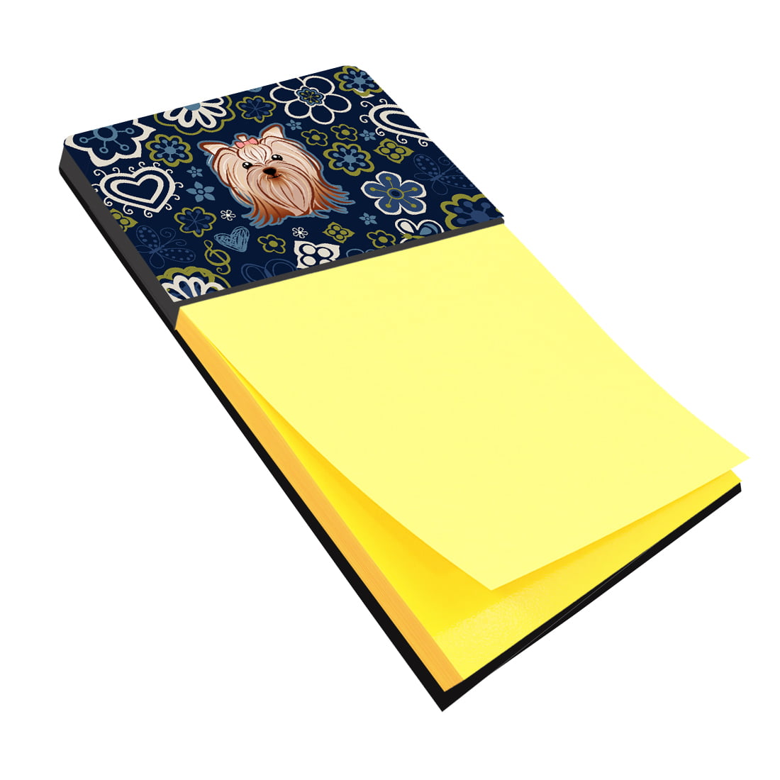 Bb5055sn Blue Flowers Yorkie Yorkishire Terrier Sticky Note Holder