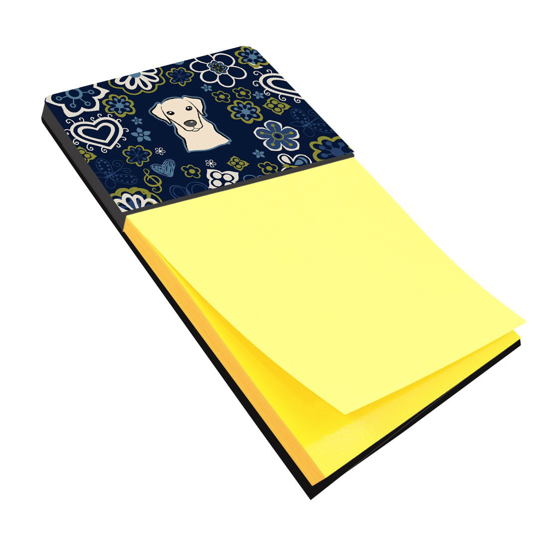 Bb5073sn Blue Flowers Yellow Labrador Sticky Note Holder