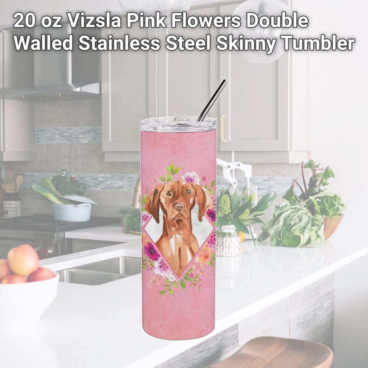 Picture of Carolines Treasures CK4232TBL20 20 oz Vizsla Pink Flowers Double Walled Stainless Steel Skinny Tumbler