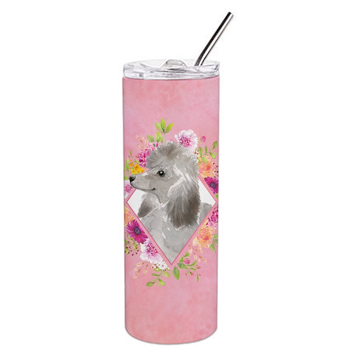 UPC 785578413512 product image for 20 oz Grey Standard Poodle Pink Flowers Double Walled Stainless Steel Skinny Tum | upcitemdb.com