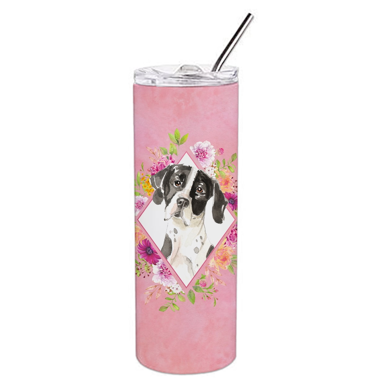 UPC 785578413529 product image for 20 oz English Pointer Pink Flowers Double Walled Stainless Steel Skinny Tumbler | upcitemdb.com