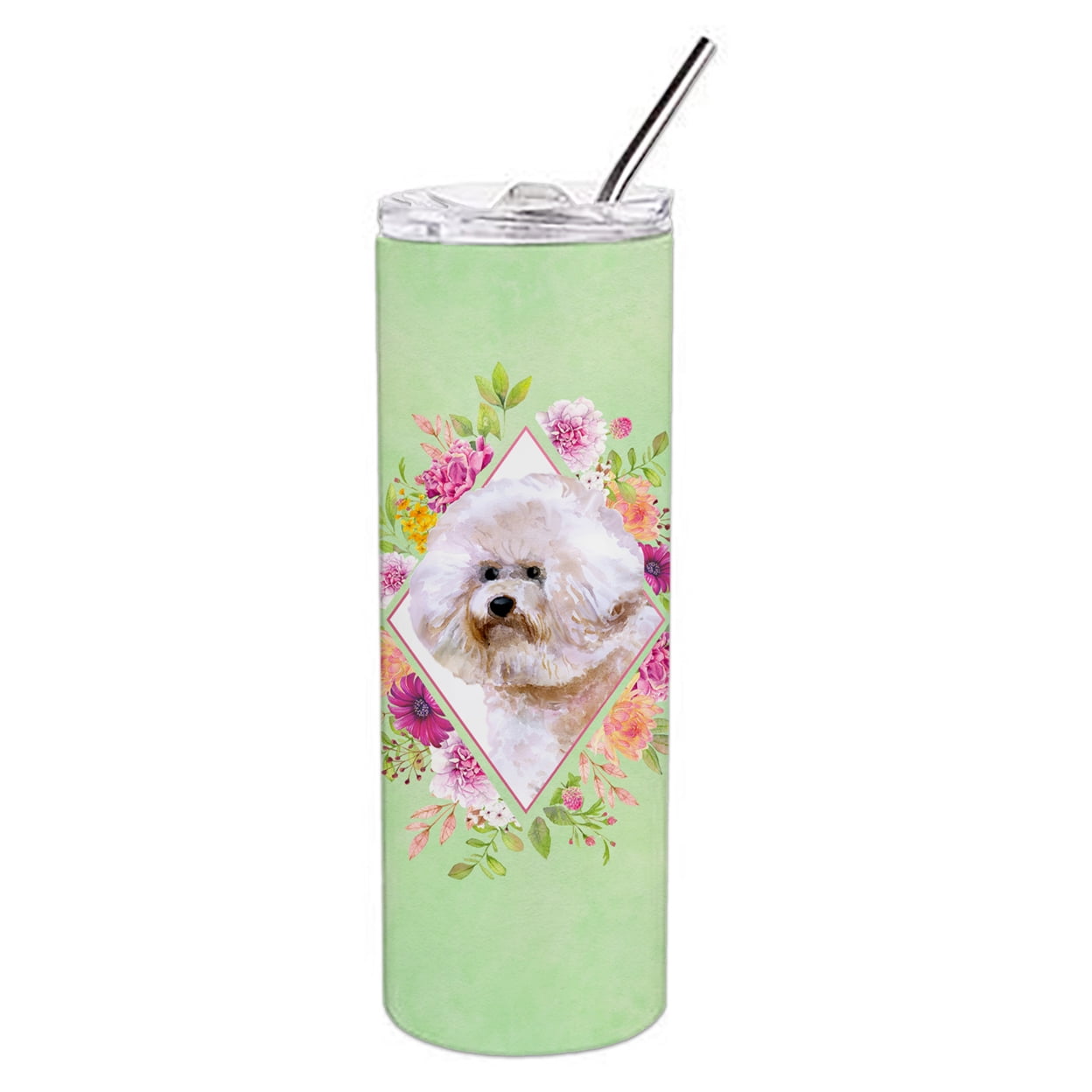 UPC 785578427328 product image for 20 oz Bichon Fris No.1 Green Flowers Double Walled Stainless Steel Skinny Tumble | upcitemdb.com
