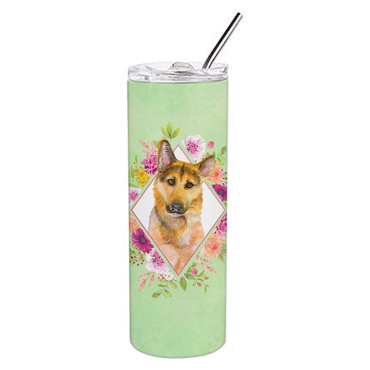 UPC 785578659170 product image for 20 oz German Shepherd No.2 Green Flowers Double Walled Stainless Steel Skinny Tu | upcitemdb.com
