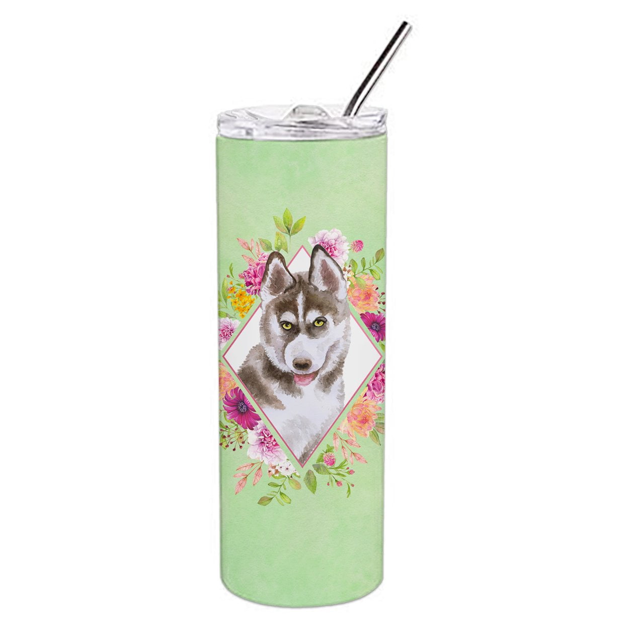 UPC 785578403995 product image for 20 oz Siberian Husky No.2 Green Flowers Double Walled Stainless Steel Skinny Tum | upcitemdb.com
