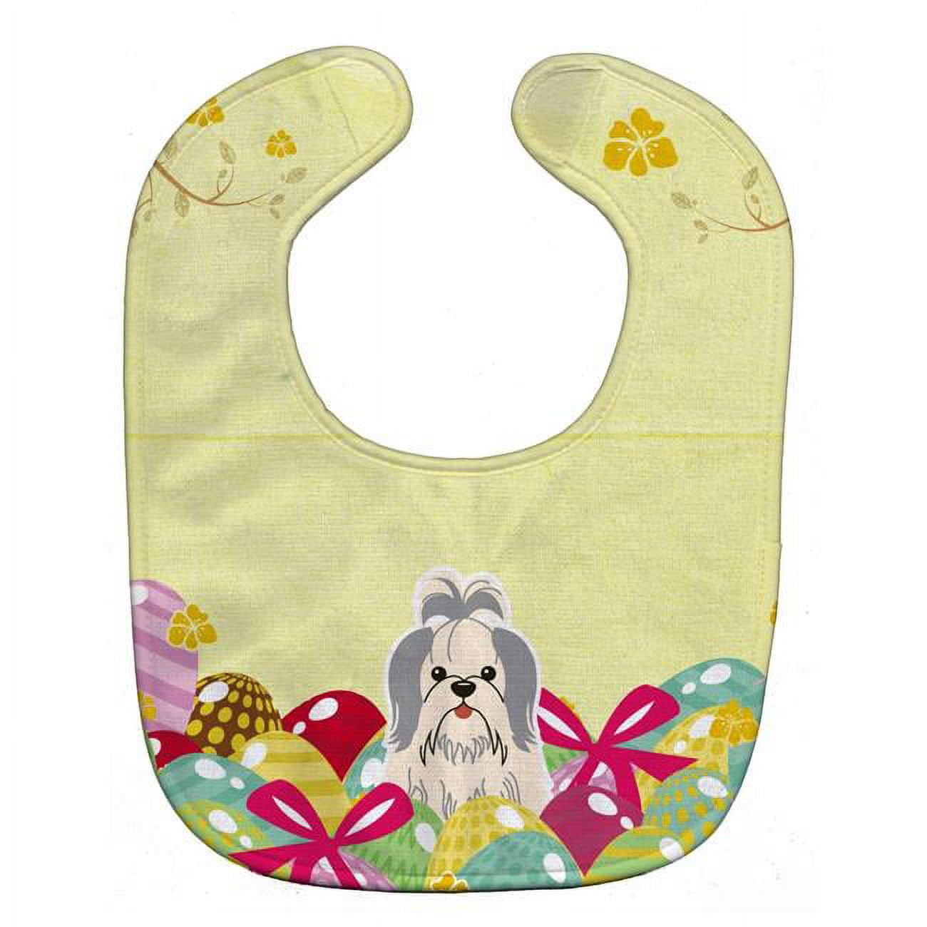 Bb6085bib Easter Eggs Shih Tzu Silver & White Baby Bib