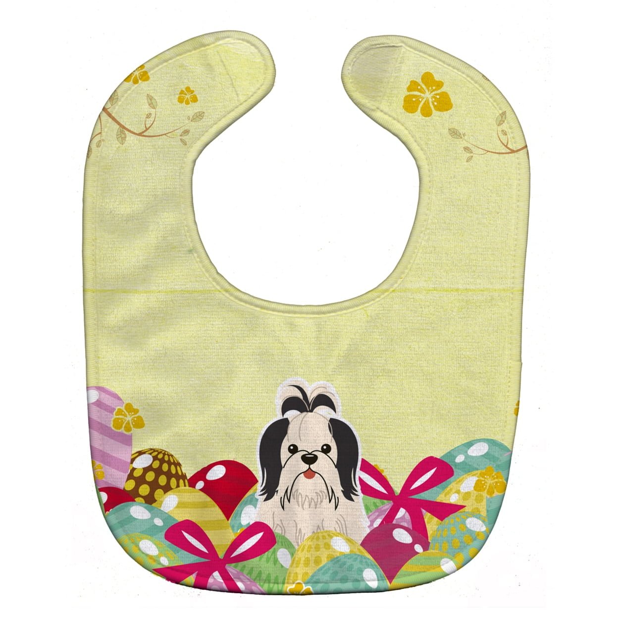 Bb6088bib Easter Eggs Shih Tzu Black & White Baby Bib