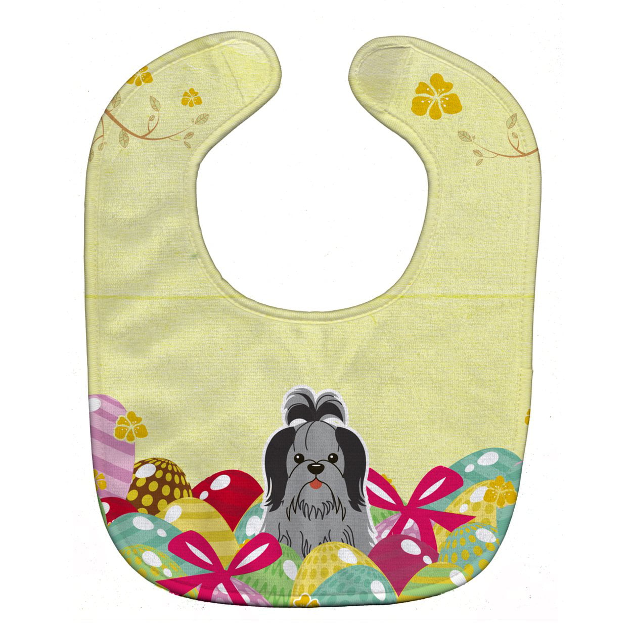 Bb6089bib Easter Eggs Shih Tzu Black Silver Baby Bib