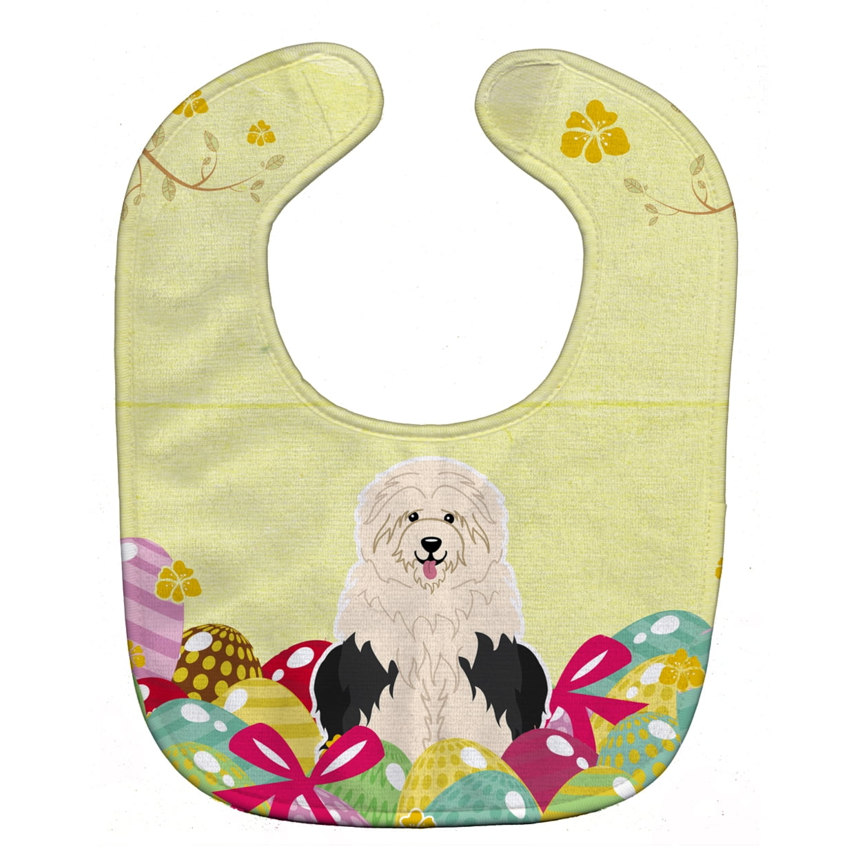 Bb6096bib Easter Eggs Old English Sheepdog Baby Bib