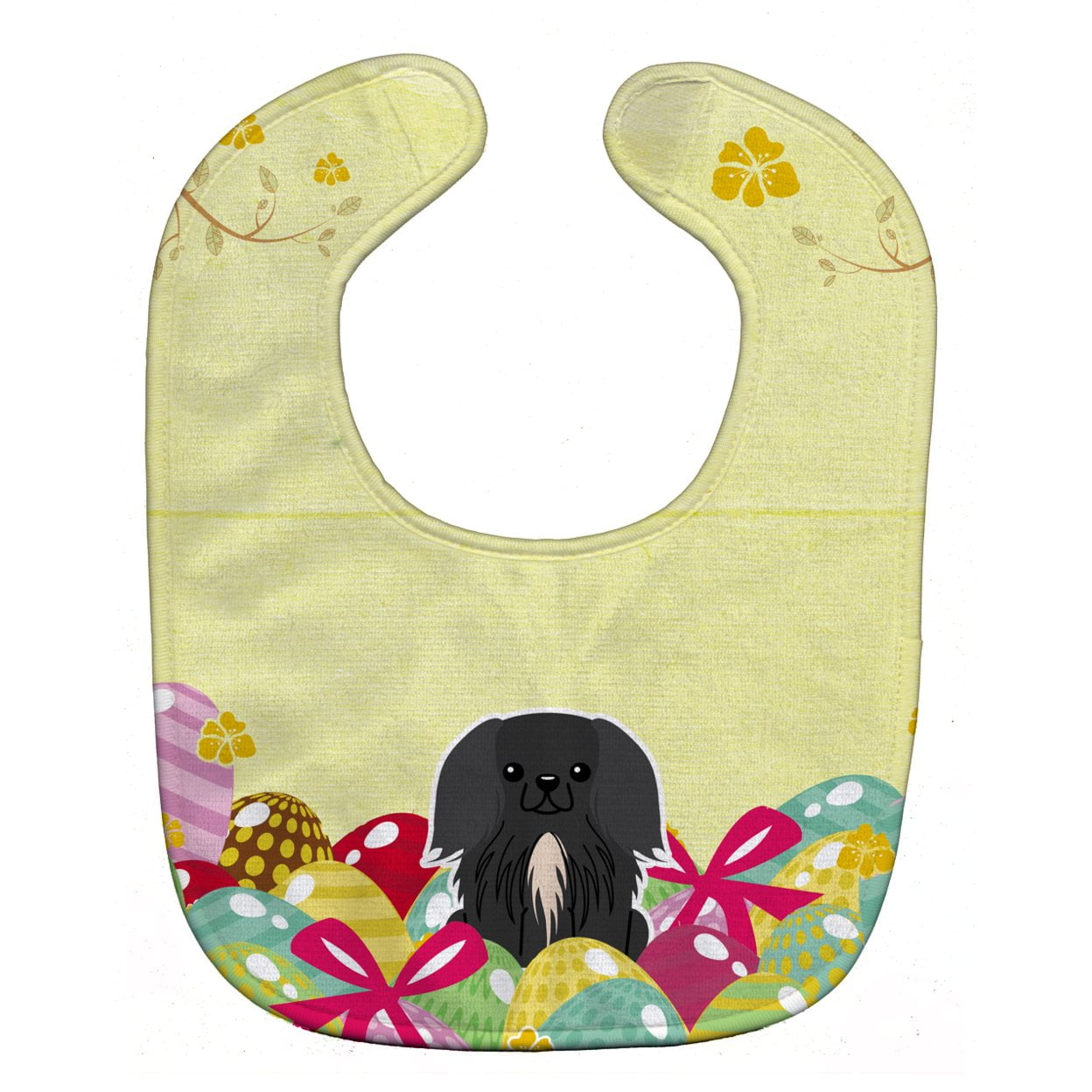 Bb6107bib Easter Eggs Pekingnese Black Baby Bib