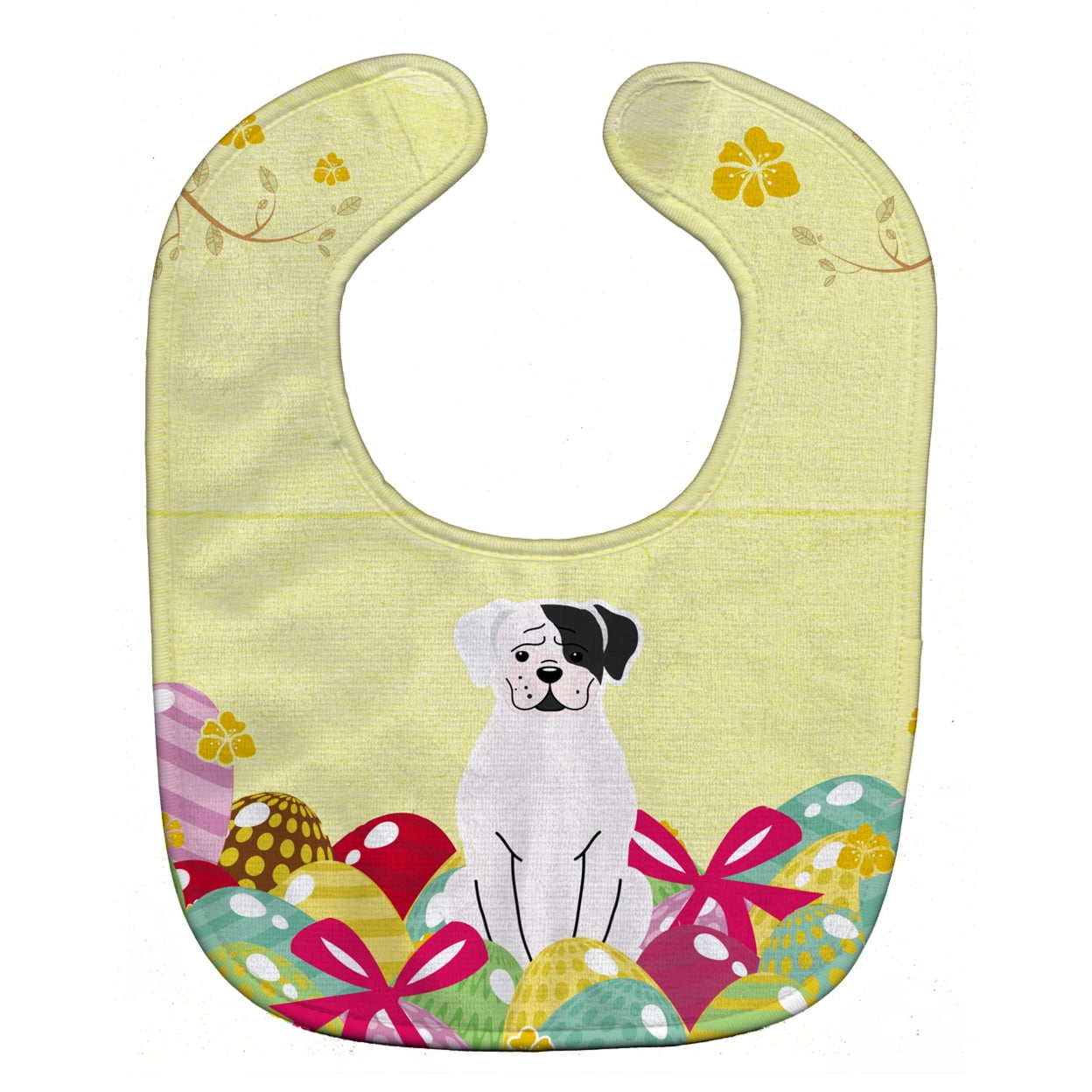 Bb6114bib Easter Eggs White Boxer Cooper Baby Bib