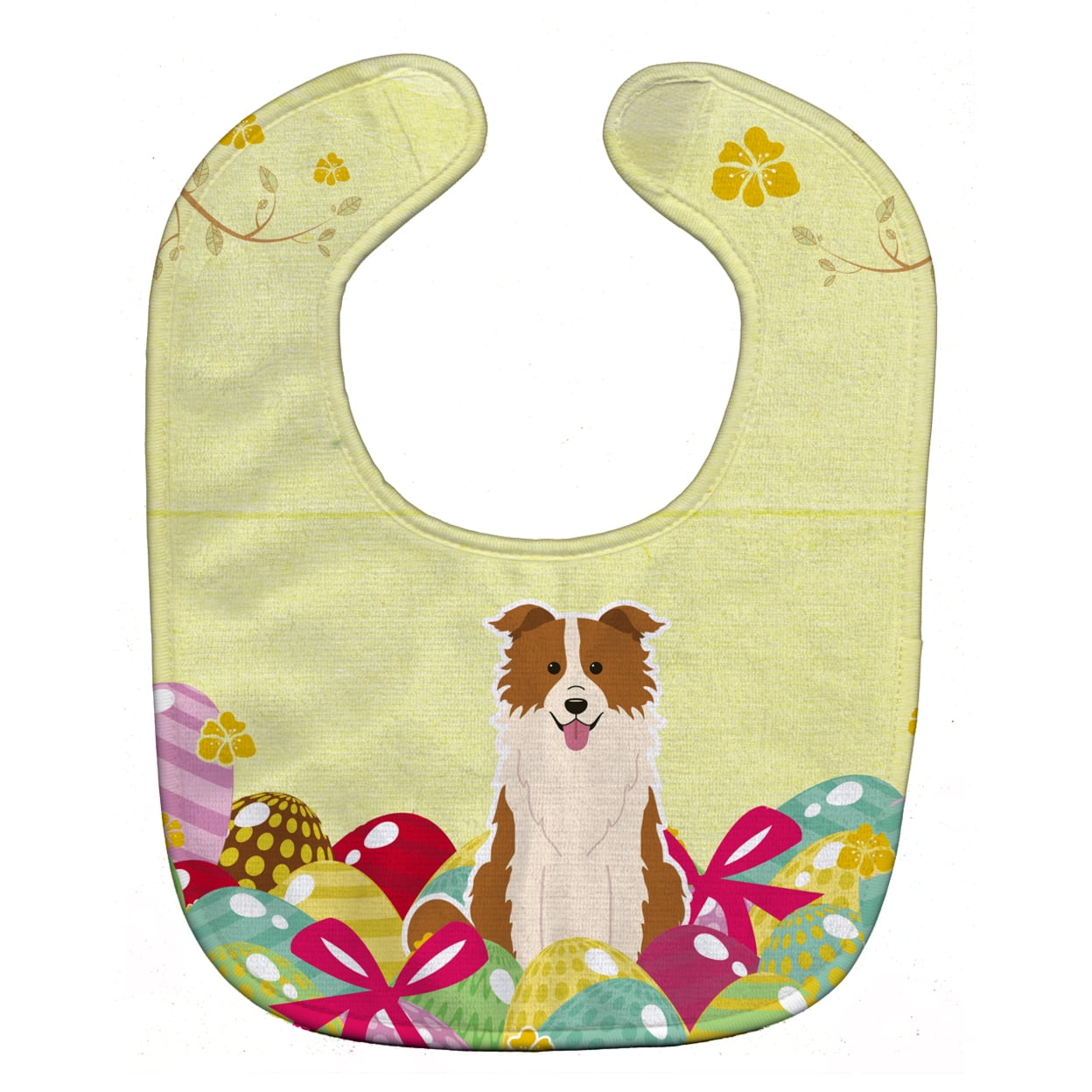 Bb6119bib Easter Eggs Border Collie Red White Baby Bib