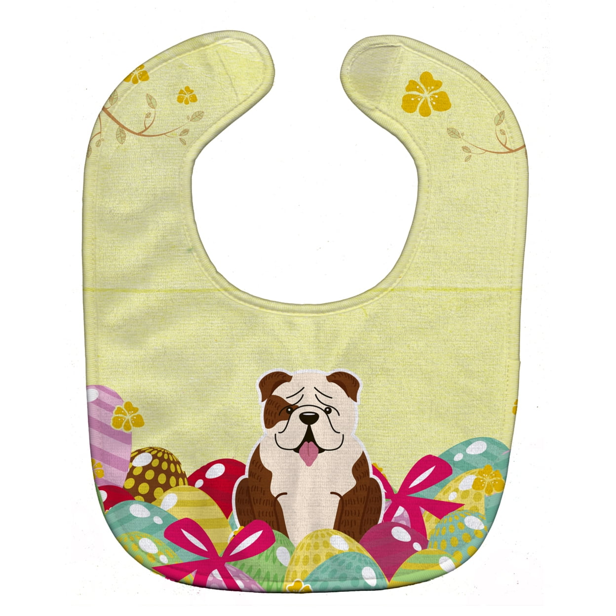 Bb6121bib Easter Eggs English Bulldog Brindle White Baby Bib