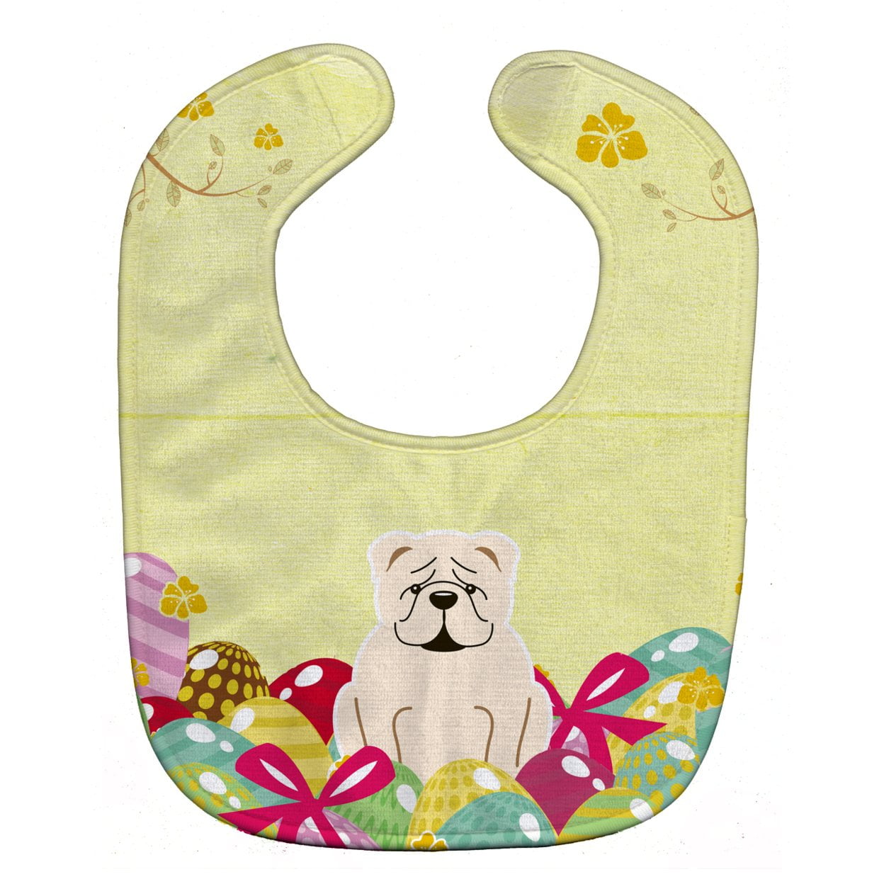 Bb6123bib Easter Eggs English Bulldog White Baby Bib