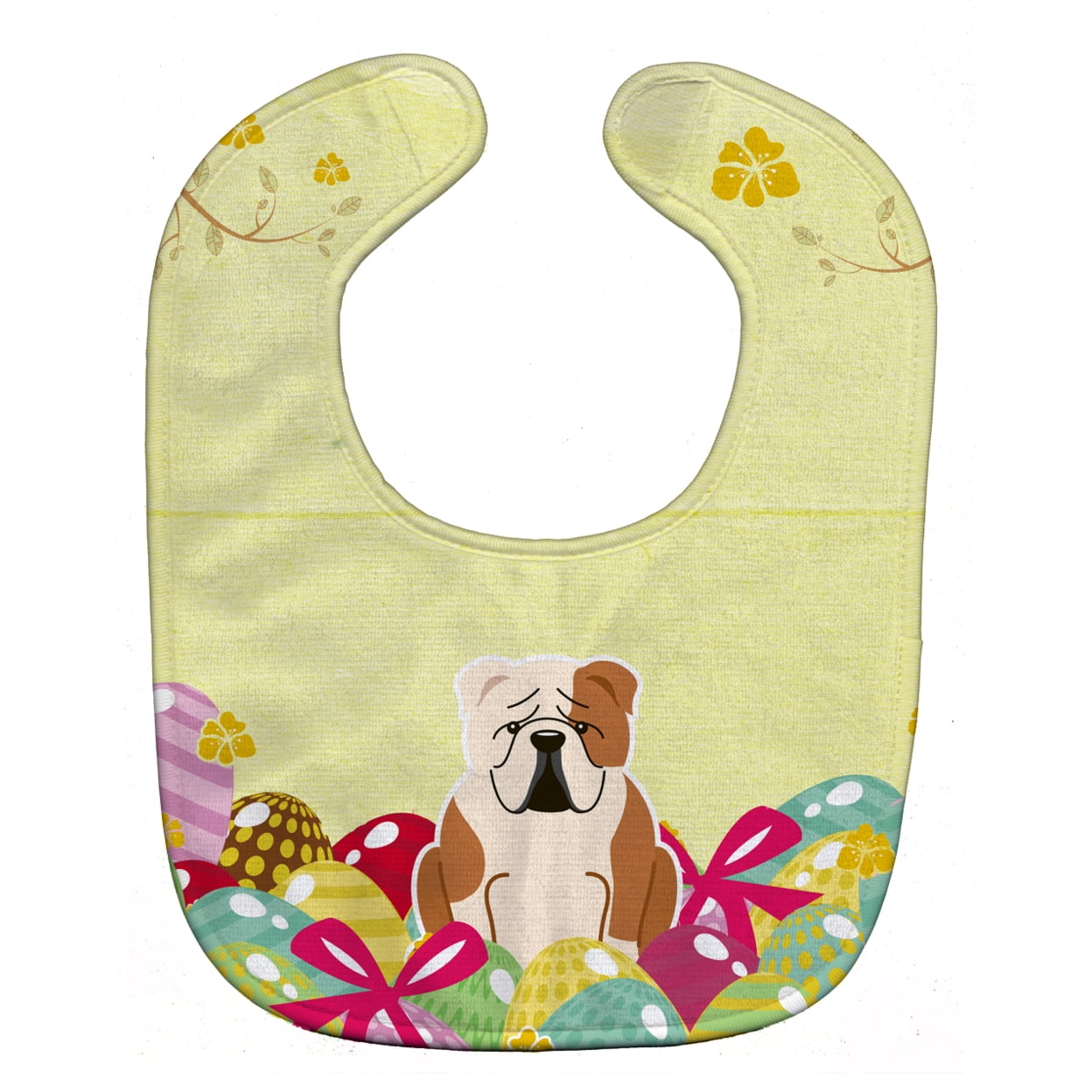 Bb6125bib Easter Eggs English Bulldog Fawn White Baby Bib