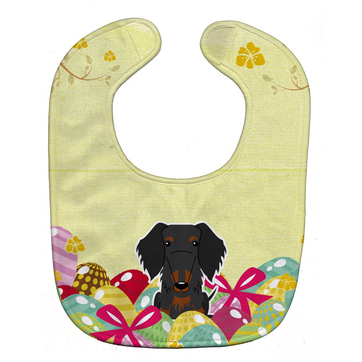 Bb6127bib Easter Eggs Wire Haired Dachshund Black Tan Baby Bib