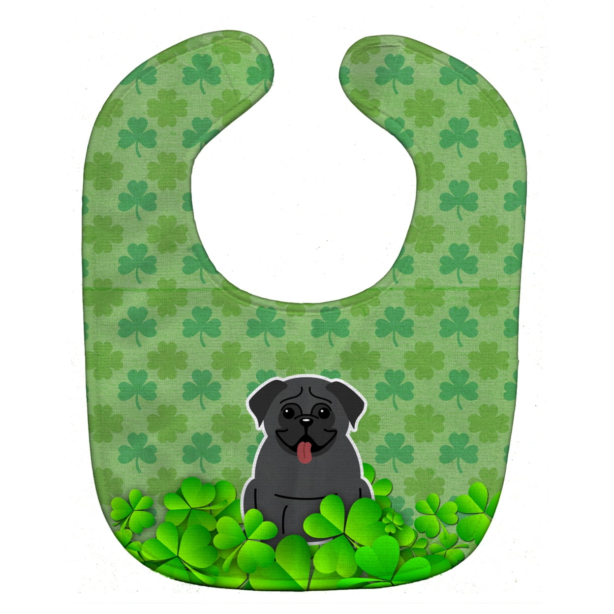 Bb6147bib Pug Black Shamrocks Baby Bib