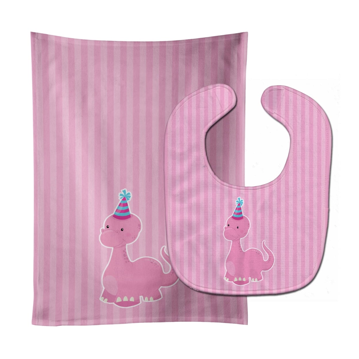 Dinosaur Pink Baby Bib & Burp Cloth
