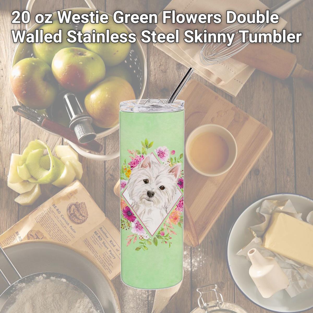 Picture of Carolines Treasures CK4363TBL20 20 oz Westie Green Flowers Double Walled Stainless Steel Skinny Tumbler