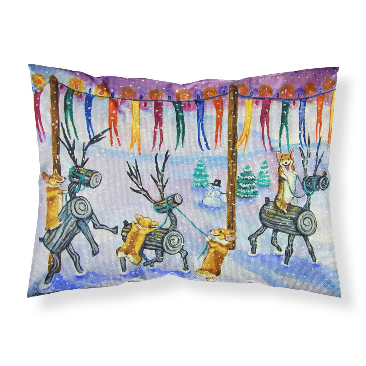 7443pillowcase Corgi Log Reindeer Race Christmas Fabric Standard Pillowcase
