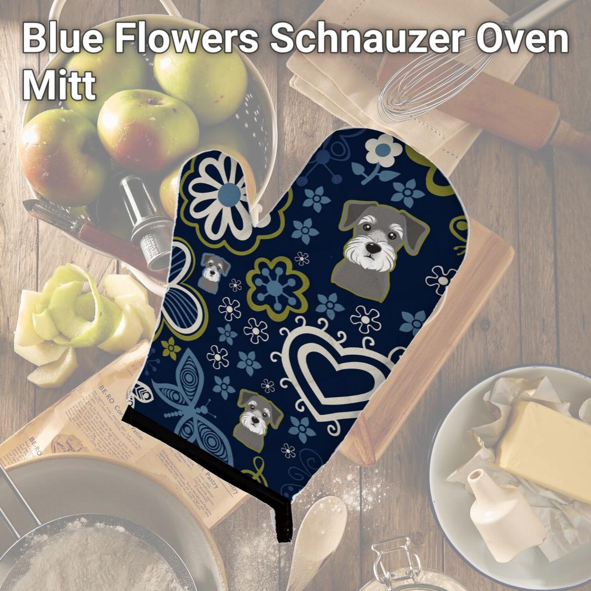 Picture of Carolines Treasures BB5057OVMT Blue Flowers Schnauzer Oven Mitt