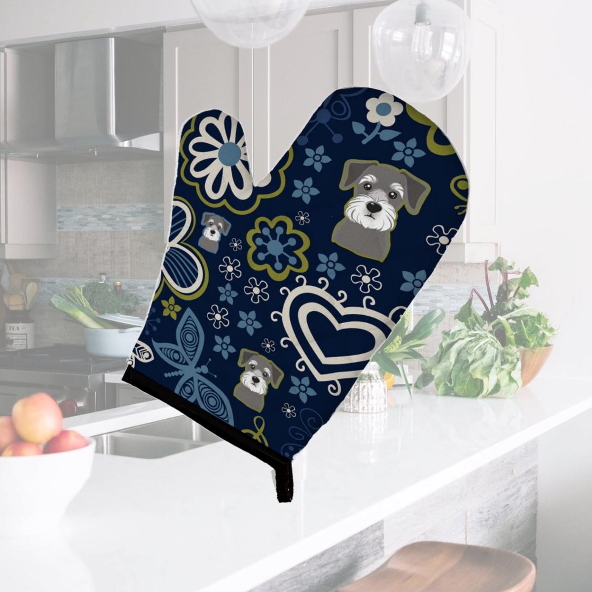 Picture of Carolines Treasures BB5057OVMT Blue Flowers Schnauzer Oven Mitt