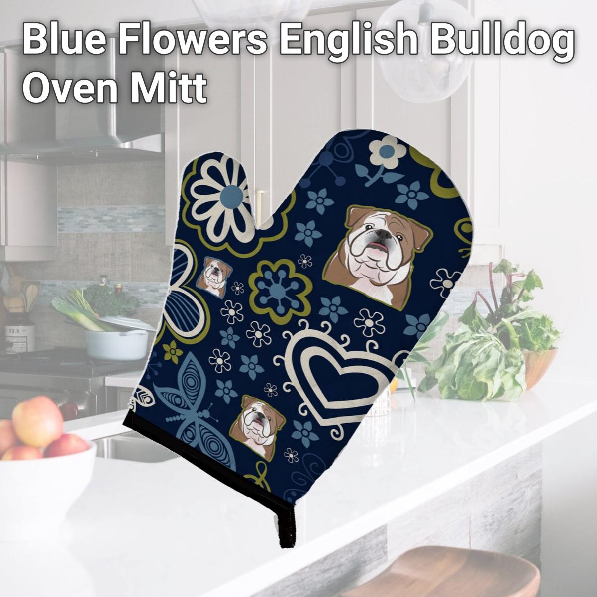 Picture of Carolines Treasures BB5070OVMT Blue Flowers English Bulldog Oven Mitt