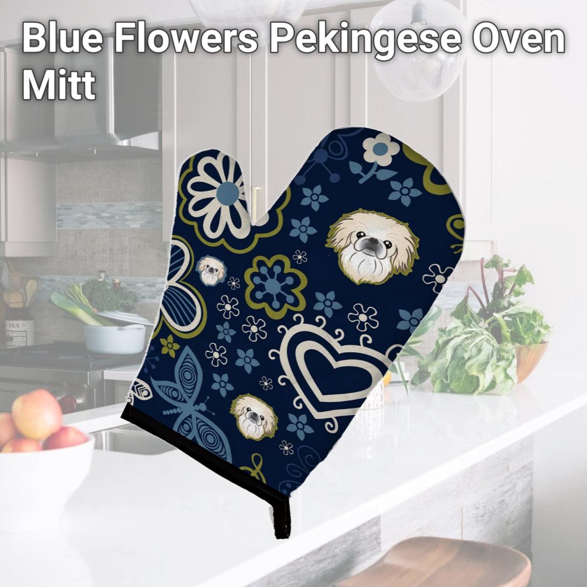 Picture of Carolines Treasures BB5072OVMT Blue Flowers Pekingese Oven Mitt