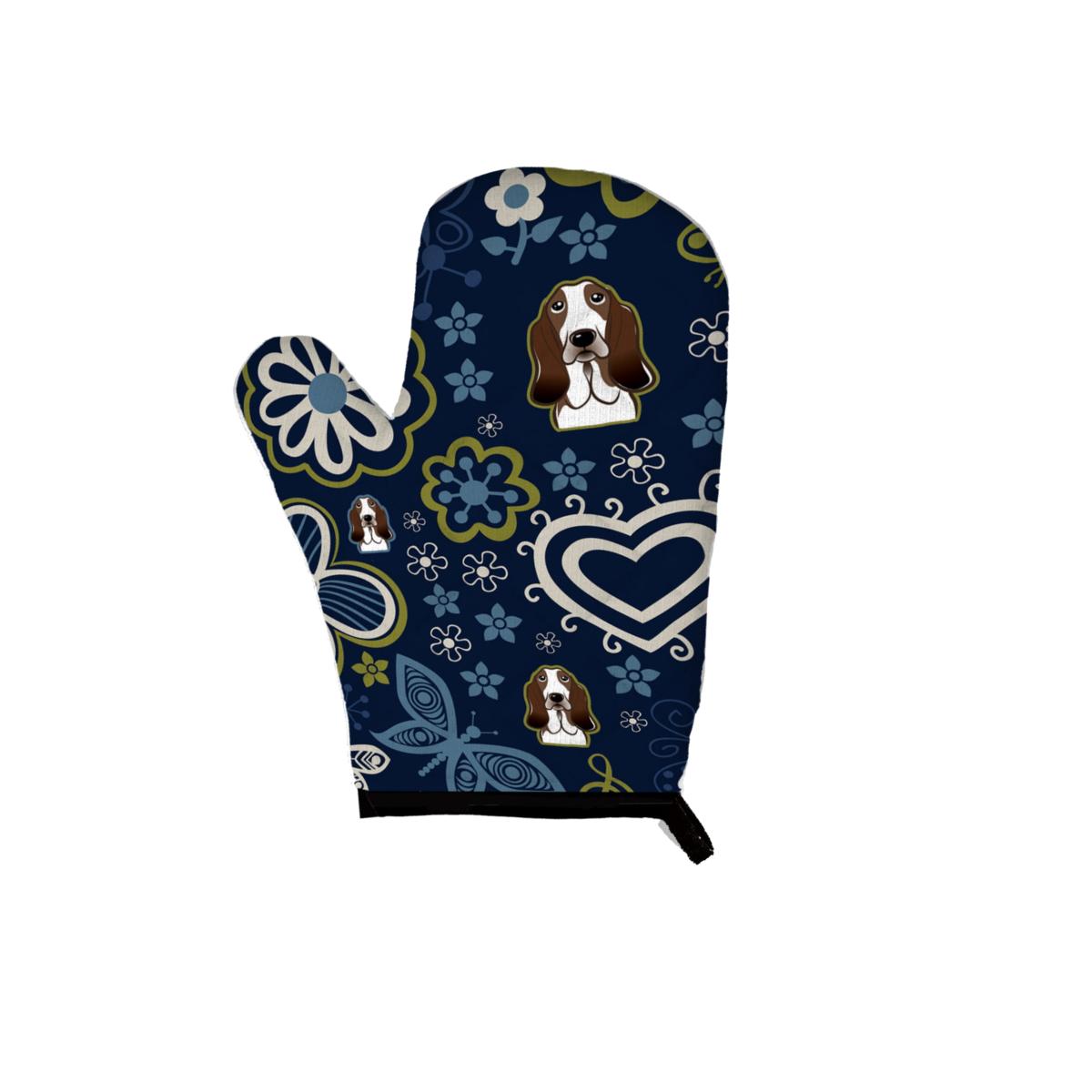 Picture of Carolines Treasures BB5094OVMT Blue Flowers Basset Hound Oven Mitt