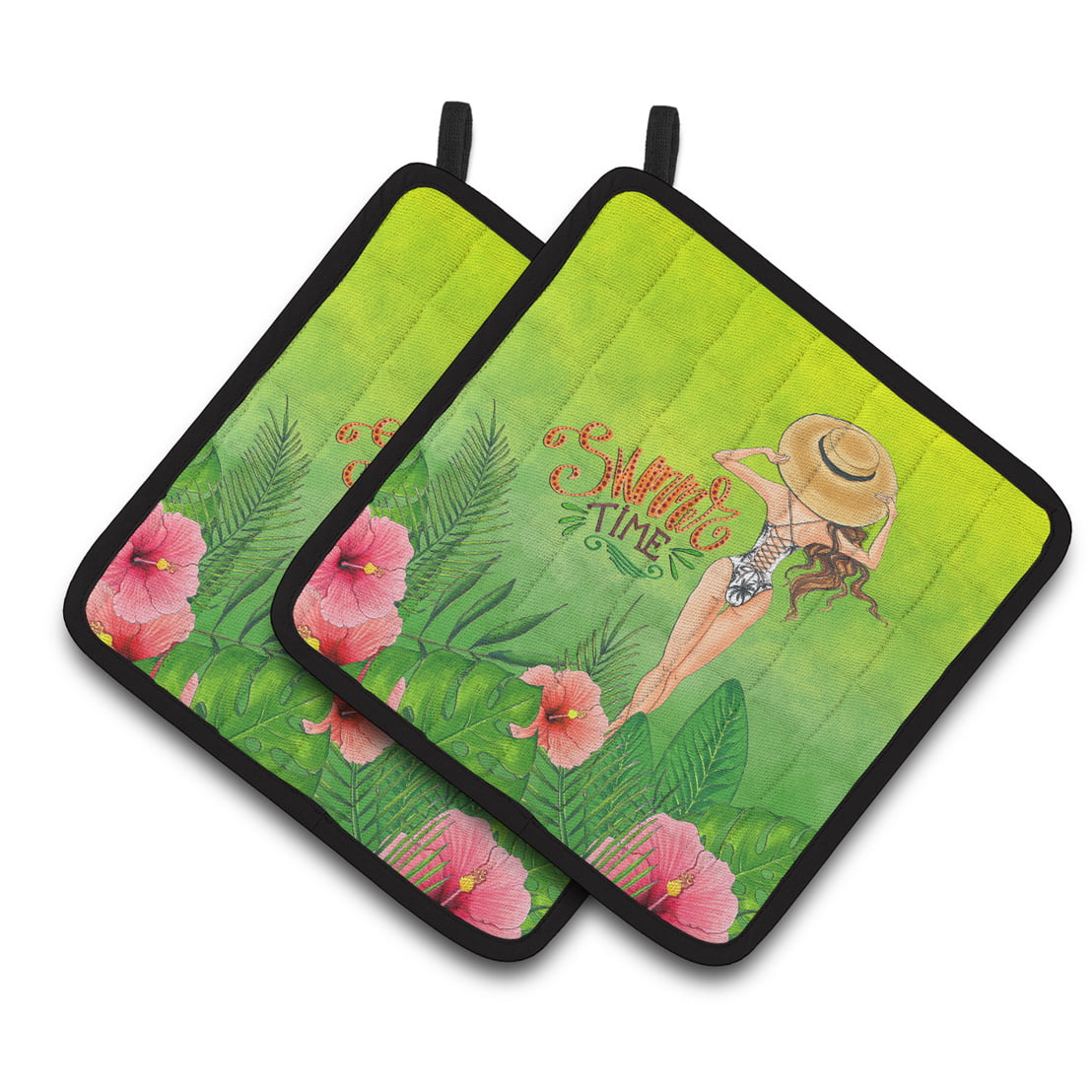 Bb7455pthd Summer Time Lady In Swimsuit Pair Of Pot Holders
