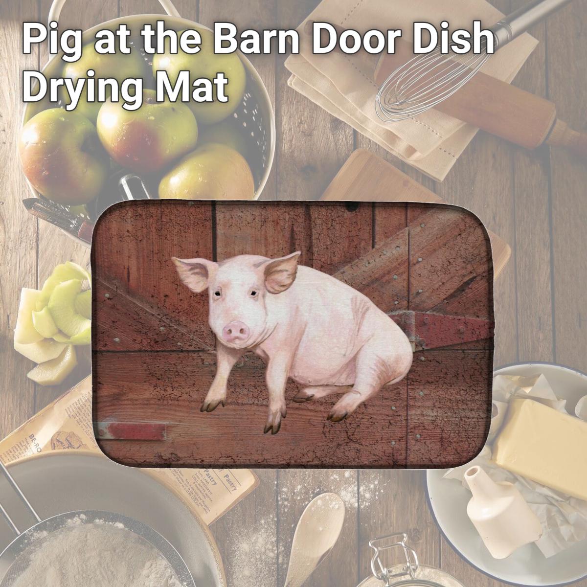 Picture of Carolines Treasures SB3072DDM Pig at the Barn Door Dish Drying Mat
