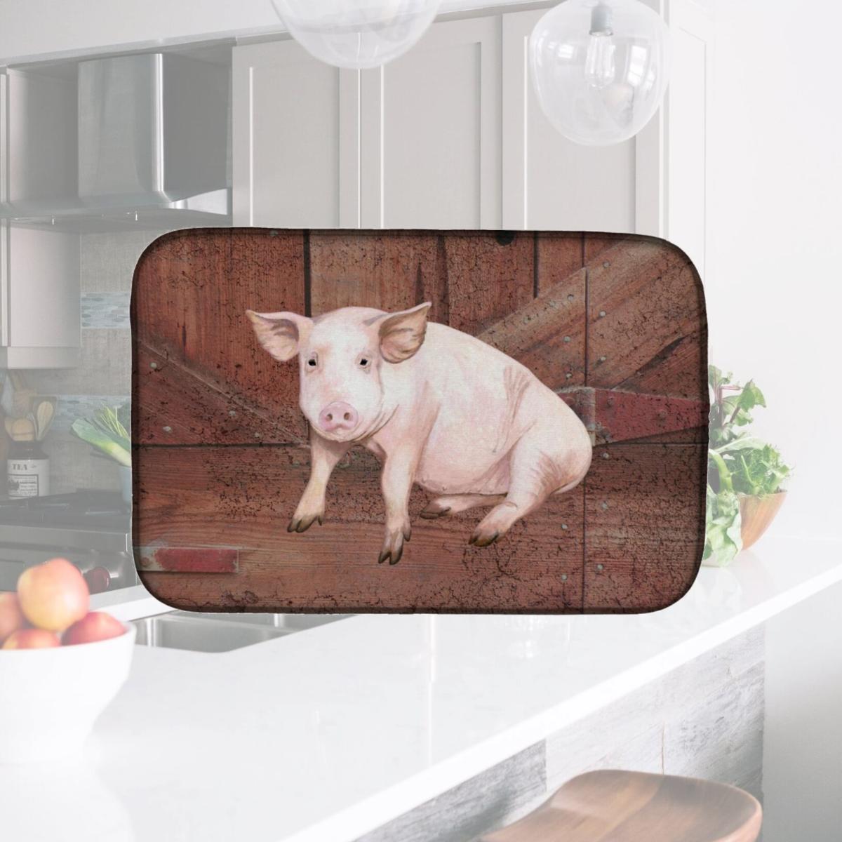 Picture of Carolines Treasures SB3072DDM Pig at the Barn Door Dish Drying Mat