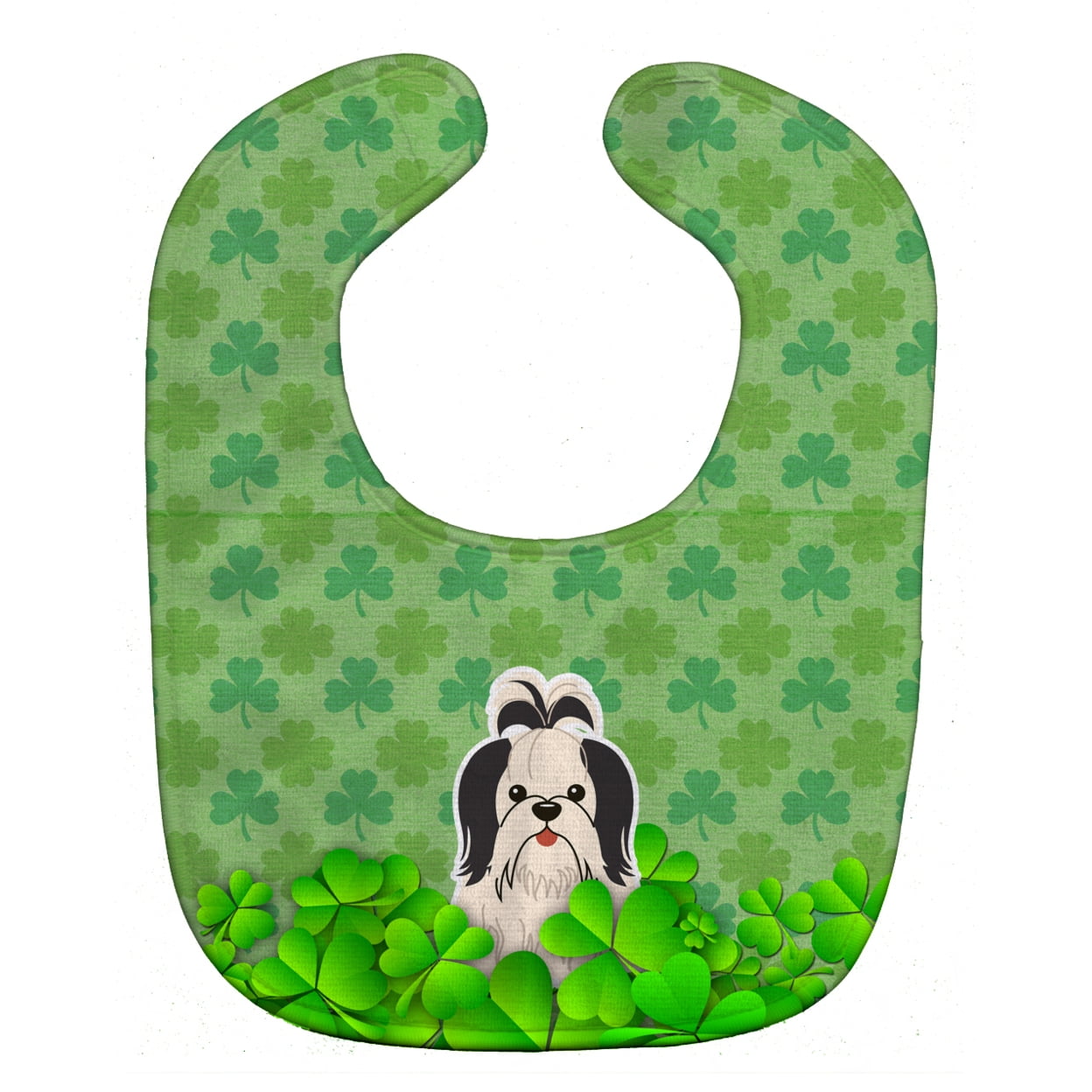 Bb6229bib Shih Tzu Black & White Shamrocks Baby Bib