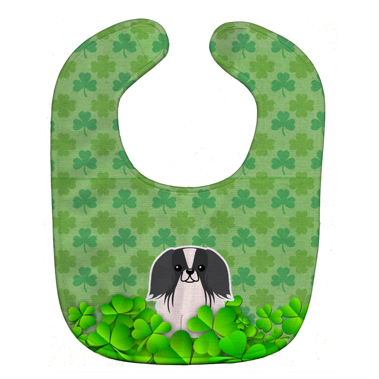 Bb6246bib Pekingnese Black & White Shamrocks Baby Bib